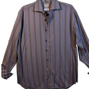 Thomas Dean Mens, Large, Long Sleeve Button Down Shirt TD Purple Striped